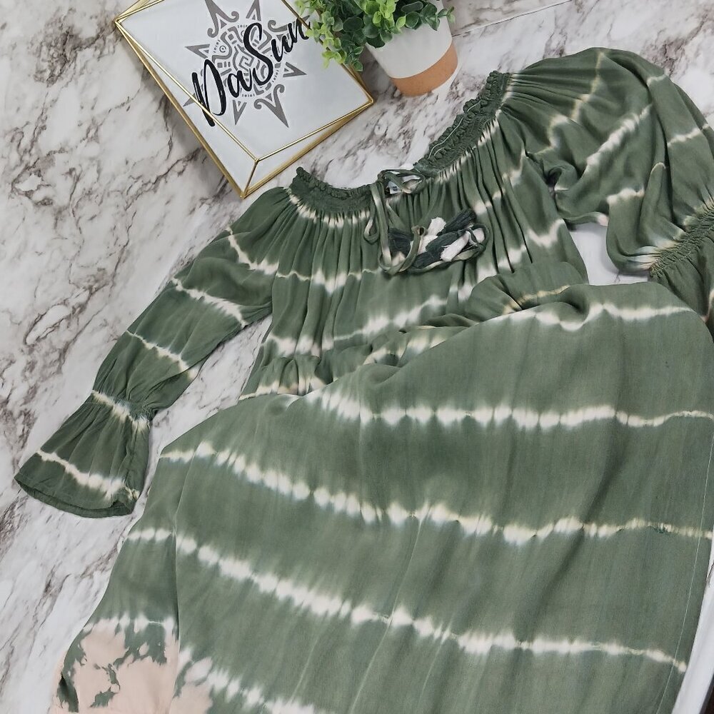 MELE BEACH Tie-Dye Stripes Off-Shoulder maxi dress women's one-size green